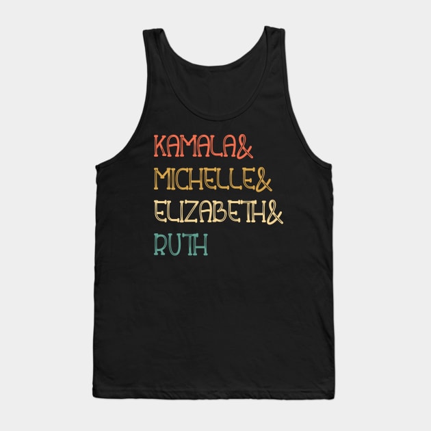 Kamala, Michelle, Elizabeth, & Ruth / Badass Feminist Political Icon Retro Sunset Tank Top by WassilArt